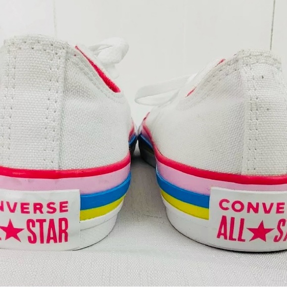 Converse All Star Chuck’s Ox Rainbow-White Canvas Sneakers Shoes- Girls-Womens 6 - Picture 4 of 6